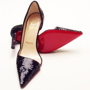 Christian Louboutin Helmut Paillettes Sequined Pointy Heels - Size 37.5 - N217-4